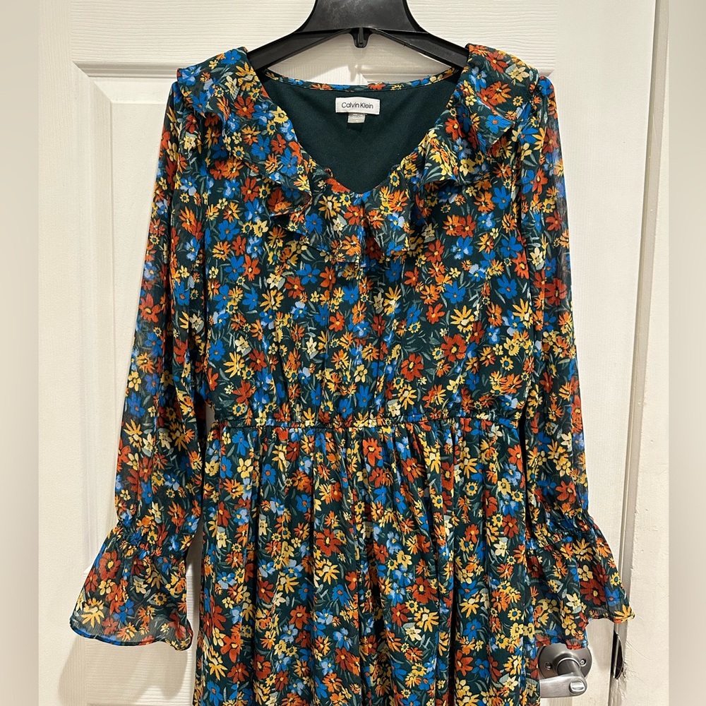 Calvin Klein Long Sleeve Floral Dress